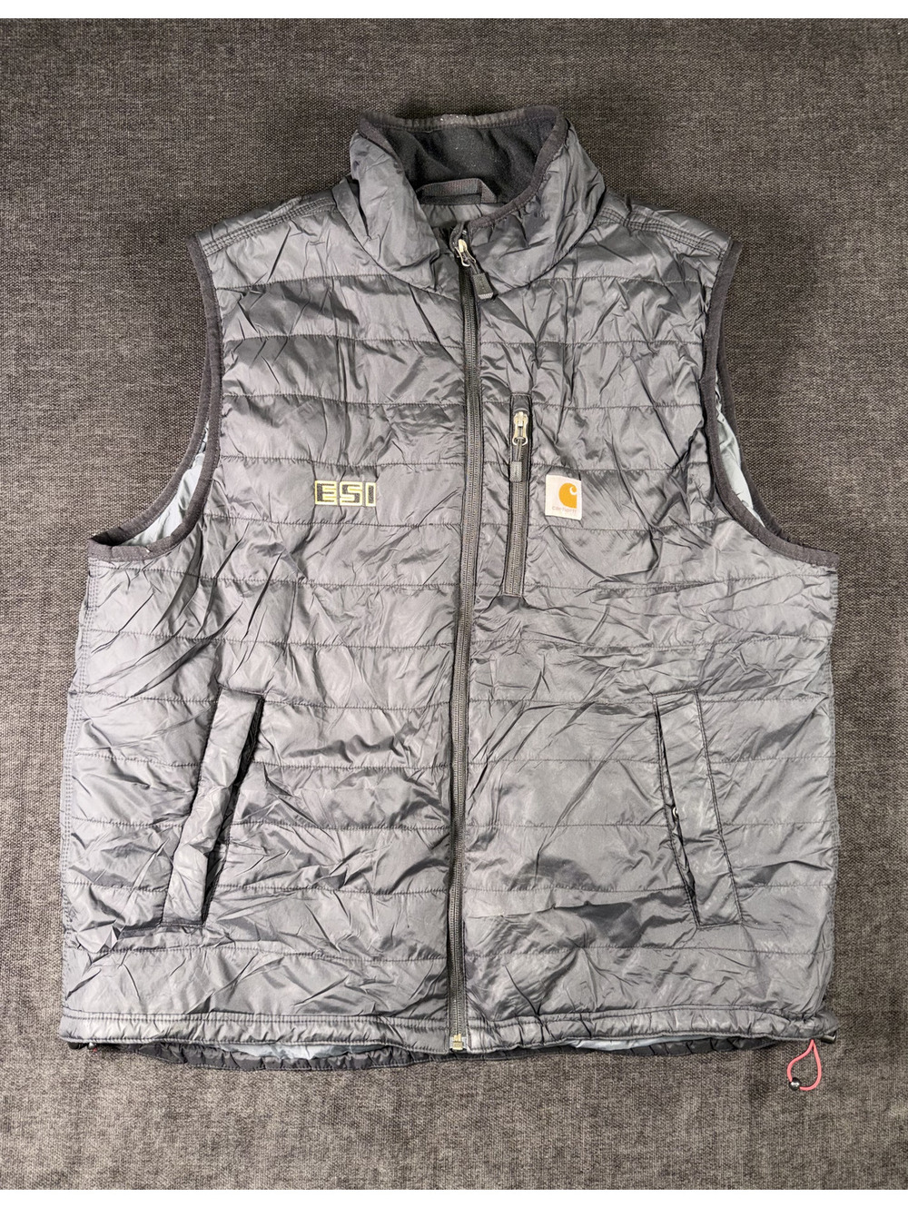 Carhartt Men's Relaxed Fit Rain Defender Insulated Vest Black ESI Embroidery, XL